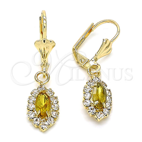 Arete Colgante 02.122.0115.4 Oro Laminado, con Peridoto and Blanca Cristal, Pulido, Tono Dorado