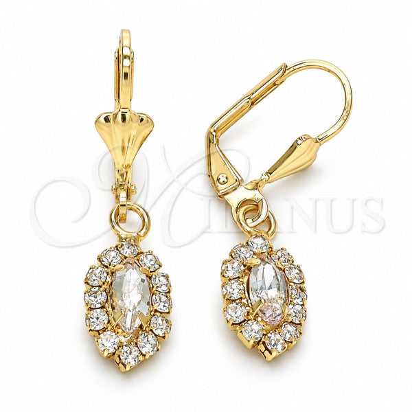 Arete Colgante 02.122.0115.5 Oro Laminado, con Blanca Cristal, Pulido, Tono Dorado