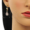 Arete Colgante 02.122.0116.2 Oro Laminado, Diseño de Gota, con Rosa and Blanca Cristal, Pulido, Tono Dorado