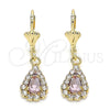 Arete Colgante 02.122.0116.2 Oro Laminado, Diseño de Gota, con Rosa and Blanca Cristal, Pulido, Tono Dorado