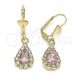 Arete Colgante 02.122.0116.2 Oro Laminado, Diseño de Gota, con Rosa and Blanca Cristal, Pulido, Tono Dorado