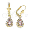 Arete Colgante 02.122.0116.2 Oro Laminado, Diseño de Gota, con Rosa and Blanca Cristal, Pulido, Tono Dorado