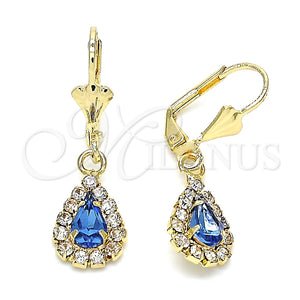 Arete Colgante 02.122.0116.3 Oro Laminado, Diseño de Gota, con Zafiro Azul and Blanca Cristal, Pulido, Tono Dorado