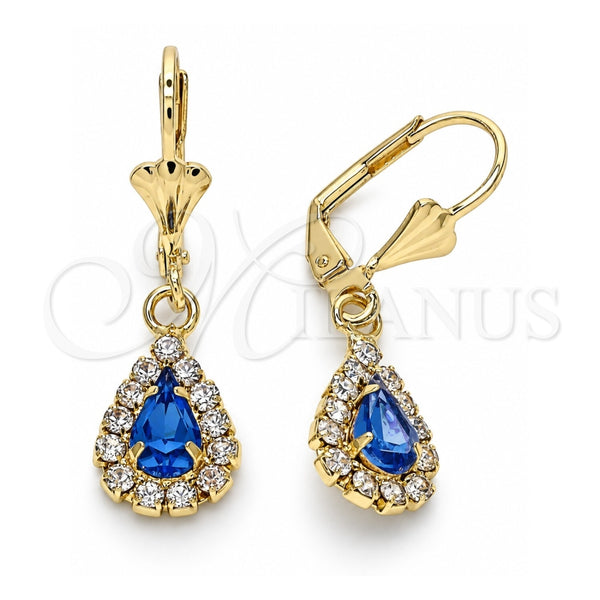 Arete Colgante 02.122.0116.3 Oro Laminado, Diseño de Gota, con Zafiro Azul and Blanca Cristal, Pulido, Tono Dorado