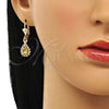 Arete Colgante 02.122.0116.4 Oro Laminado, Diseño de Gota, con Peridoto and Blanca Cristal, Pulido, Tono Dorado