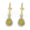 Arete Colgante 02.122.0116.4 Oro Laminado, Diseño de Gota, con Peridoto and Blanca Cristal, Pulido, Tono Dorado