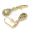 Arete Colgante 02.122.0116.4 Oro Laminado, Diseño de Gota, con Peridoto and Blanca Cristal, Pulido, Tono Dorado