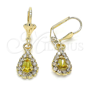 Arete Colgante 02.122.0116.4 Oro Laminado, Diseño de Gota, con Peridoto and Blanca Cristal, Pulido, Tono Dorado