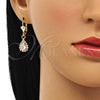Arete Colgante 02.122.0116.5 Oro Laminado, Diseño de Gota, con Blanca Cristal, Pulido, Tono Dorado