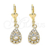 Arete Colgante 02.122.0116.5 Oro Laminado, Diseño de Gota, con Blanca Cristal, Pulido, Tono Dorado