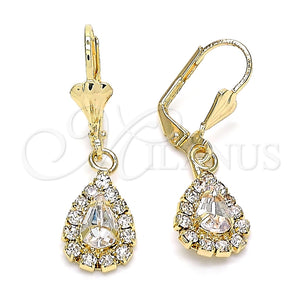 Arete Colgante 02.122.0116.5 Oro Laminado, Diseño de Gota, con Blanca Cristal, Pulido, Tono Dorado