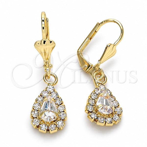 Arete Colgante 02.122.0116.5 Oro Laminado, Diseño de Gota, con Blanca Cristal, Pulido, Tono Dorado