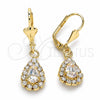 Arete Colgante 02.122.0116.5 Oro Laminado, Diseño de Gota, con Blanca Cristal, Pulido, Tono Dorado