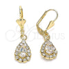 Arete Colgante 02.122.0116.5 Oro Laminado, Diseño de Gota, con Blanca Cristal, Pulido, Tono Dorado