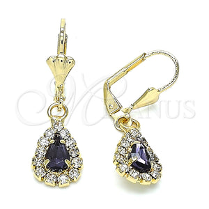 Arete Colgante 02.122.0116.7 Oro Laminado, Diseño de Gota, con Amatista and Blanca Cristal, Pulido, Tono Dorado