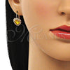 Arete Gancho Frances 02.122.0111.7 Oro Laminado, Diseño de Corazón, con Chanpan Oscuro and Blanca Cristal, Pulido, Tono Dorado