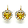 Arete Gancho Frances 02.122.0111.7 Oro Laminado, Diseño de Corazón, con Chanpan Oscuro and Blanca Cristal, Pulido, Tono Dorado
