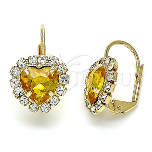 Arete Gancho Frances 02.122.0111.7 Oro Laminado, Diseño de Corazón, con Chanpan Oscuro and Blanca Cristal, Pulido, Tono Dorado