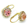 Arete Gancho Frances 5.125.009.2 Oro Laminado, Diseño de Flor, con Rosado and Blanca Cristal, Pulido, Tono Dorado