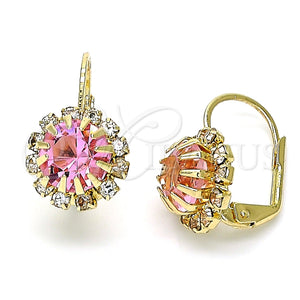 Arete Gancho Frances 5.125.009.2 Oro Laminado, Diseño de Flor, con Rosado and Blanca Cristal, Pulido, Tono Dorado