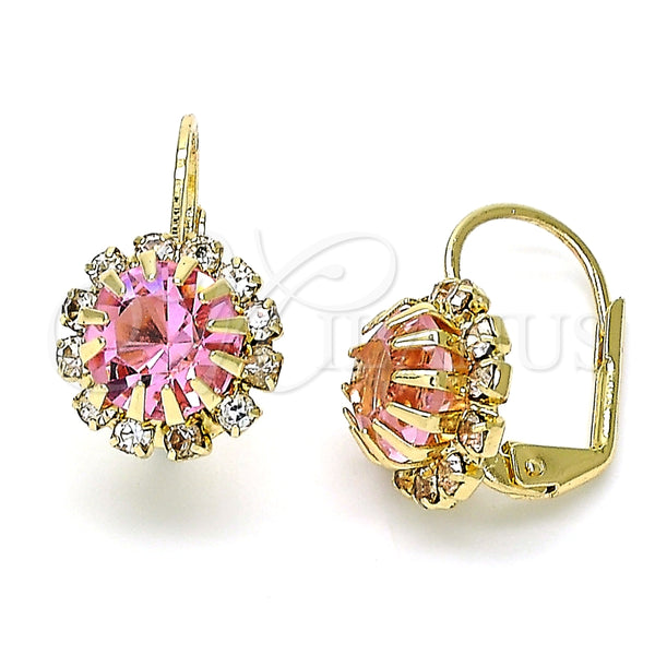 Arete Gancho Frances 5.125.009.2 Oro Laminado, Diseño de Flor, con Rosado and Blanca Cristal, Pulido, Tono Dorado