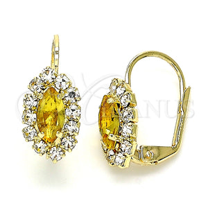 Arete Gancho Frances 02.122.0082.7 Oro Laminado, Diseño de Oja, con Chanpan Oscuro and Blanca Cristal, Pulido, Tono Dorado