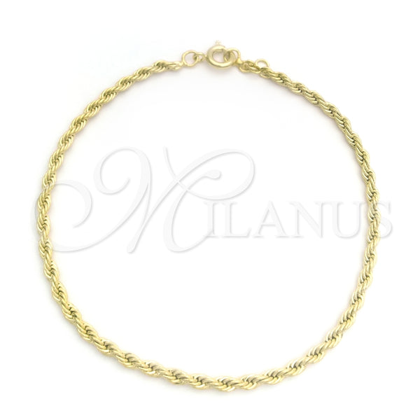 Pulsera Elegante 03.09.0089.1.07 Oro Laminado, Diseño de Rope, Pulido, Tono Dorado (03 MM Thickness, 7 Inches Length)