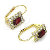 Arete Gancho Frances 5.125.020.7 Oro Laminado, con Granate and Blanca Cristal, Pulido, Tono Dorado