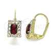 Arete Gancho Frances 5.125.020.7 Oro Laminado, con Granate and Blanca Cristal, Pulido, Tono Dorado