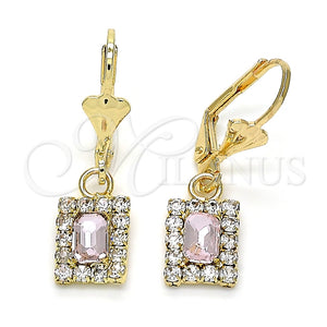 Arete Colgante 02.122.0117.2 Oro Laminado, con Rosa and Blanca Cristal, Pulido, Tono Dorado
