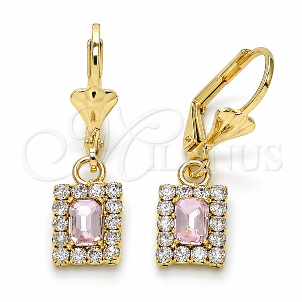 Arete Colgante 02.122.0117.2 Oro Laminado, con Rosa and Blanca Cristal, Pulido, Tono Dorado