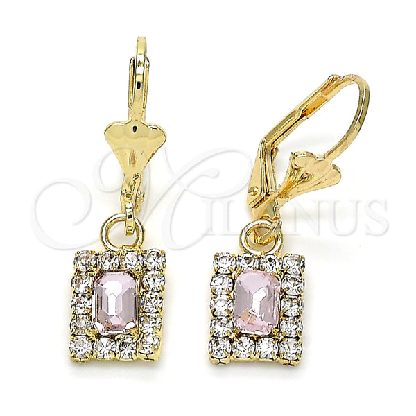 Arete Colgante 02.122.0117.2 Oro Laminado, con Rosa and Blanca Cristal, Pulido, Tono Dorado