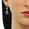 Arete Colgante 02.122.0117.3 Oro Laminado, con Zafiro Azul and Blanca Cristal, Pulido, Tono Dorado