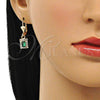 Arete Colgante 02.122.0117.6 Oro Laminado, con Verde and Blanca Cristal, Pulido, Tono Dorado