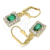 Arete Colgante 02.122.0117.6 Oro Laminado, con Verde and Blanca Cristal, Pulido, Tono Dorado