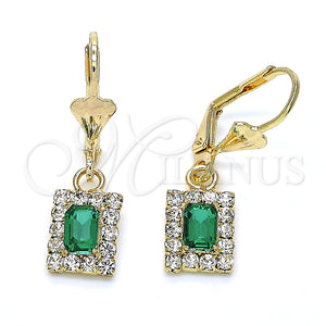 Arete Colgante 02.122.0117.6 Oro Laminado, con Verde and Blanca Cristal, Pulido, Tono Dorado