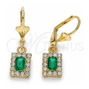 Arete Colgante 02.122.0117.6 Oro Laminado, con Verde and Blanca Cristal, Pulido, Tono Dorado