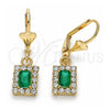 Arete Colgante 02.122.0117.6 Oro Laminado, con Verde and Blanca Cristal, Pulido, Tono Dorado