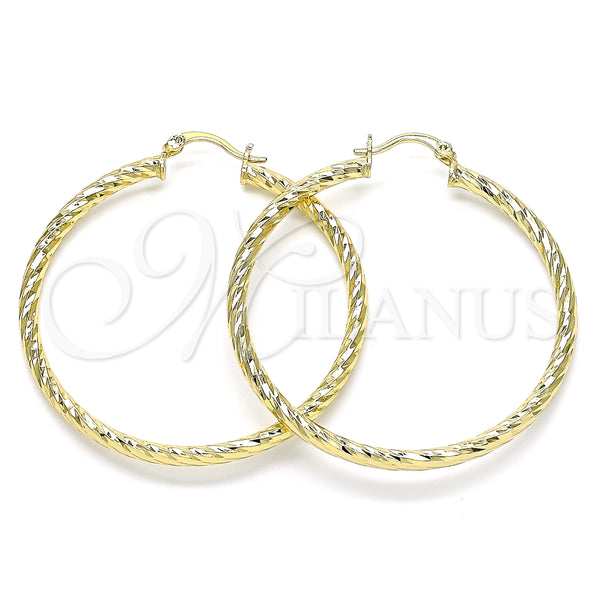 Argolla Grande 02.213.0155.50 Oro Laminado, Diseño de Hueco, Diamantado, Tono Dorado
