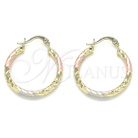Argolla Pequeña 02.213.0155.1.25 Oro Laminado, Diamantado, Tres Tonos