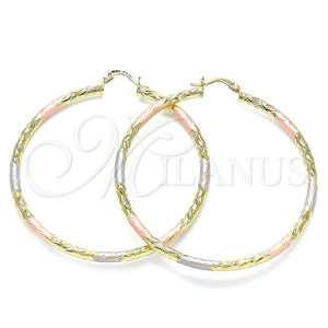 Argolla Grande 02.213.0245.60 Oro Laminado, Diseño de Hueco, Diamantado, Tres Tonos