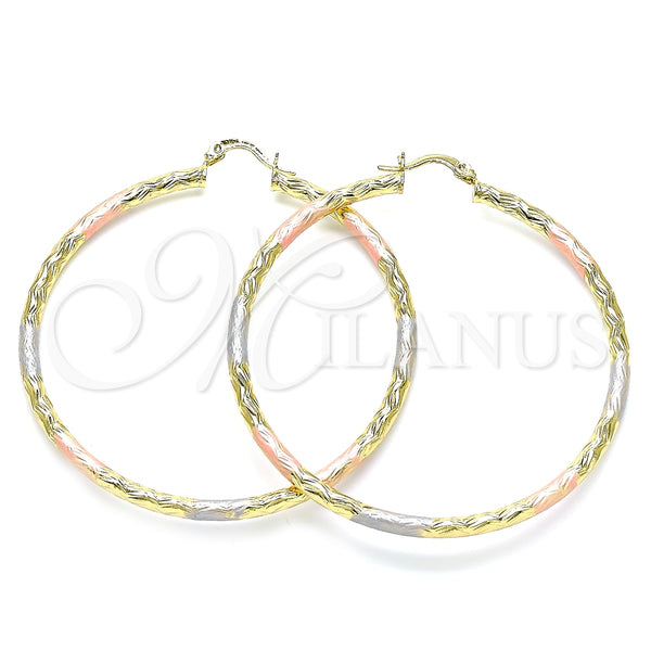 Argolla Grande 02.213.0245.60 Oro Laminado, Diseño de Hueco, Diamantado, Tres Tonos