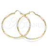Argolla Grande 02.213.0245.60 Oro Laminado, Diseño de Hueco, Diamantado, Tres Tonos