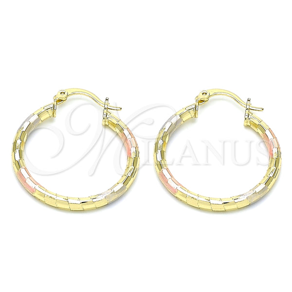 Argolla Mediana 02.213.0156.1.30 Oro Laminado, Diseño de Hueco, Diamantado, Tres Tonos