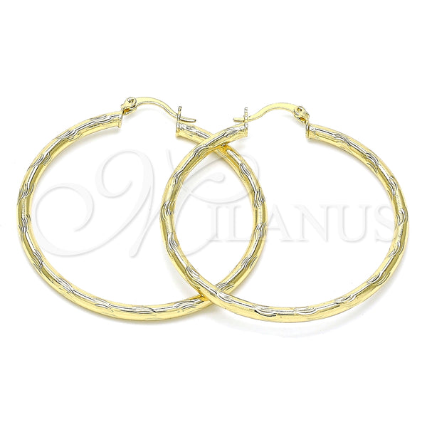 Argolla Grande 02.213.0152.50 Oro Laminado, Diseño de Hueco, Diamantado, Tono Dorado