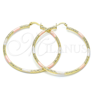 Argolla Grande 02.213.0247.60 Oro Laminado, Diseño de Hueco, Diamantado, Tres Tonos