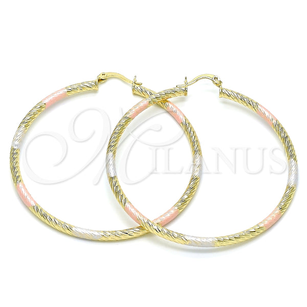 Argolla Grande 02.213.0247.60 Oro Laminado, Diseño de Hueco, Diamantado, Tres Tonos