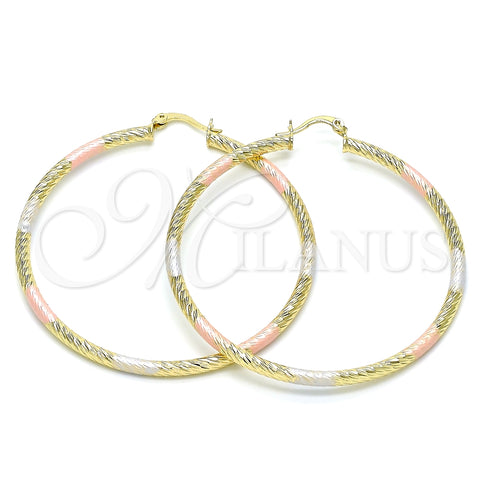 Argolla Grande 02.213.0247.60 Oro Laminado, Diseño de Hueco, Diamantado, Tres Tonos