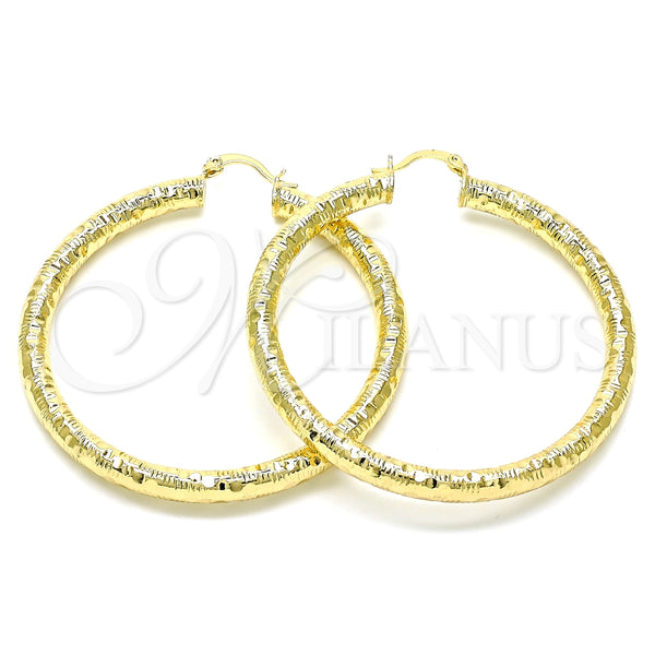 Argolla Grande 02.213.0227.60 Oro Laminado, Diseño de Hueco, Diamantado, Tono Dorado