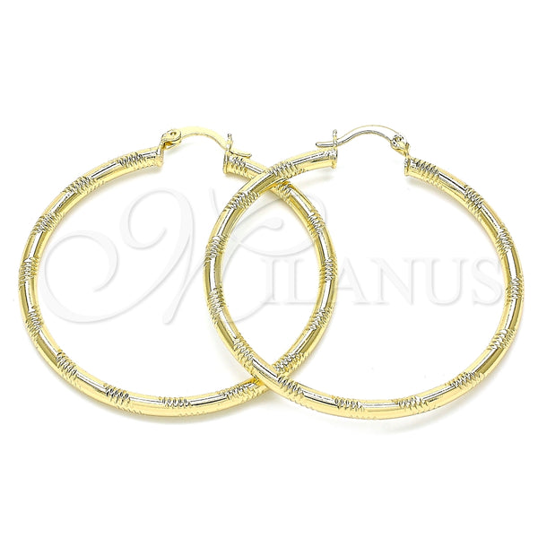 Argolla Grande 02.213.0153.50 Oro Laminado, Diseño de Hueco, Diamantado, Tono Dorado